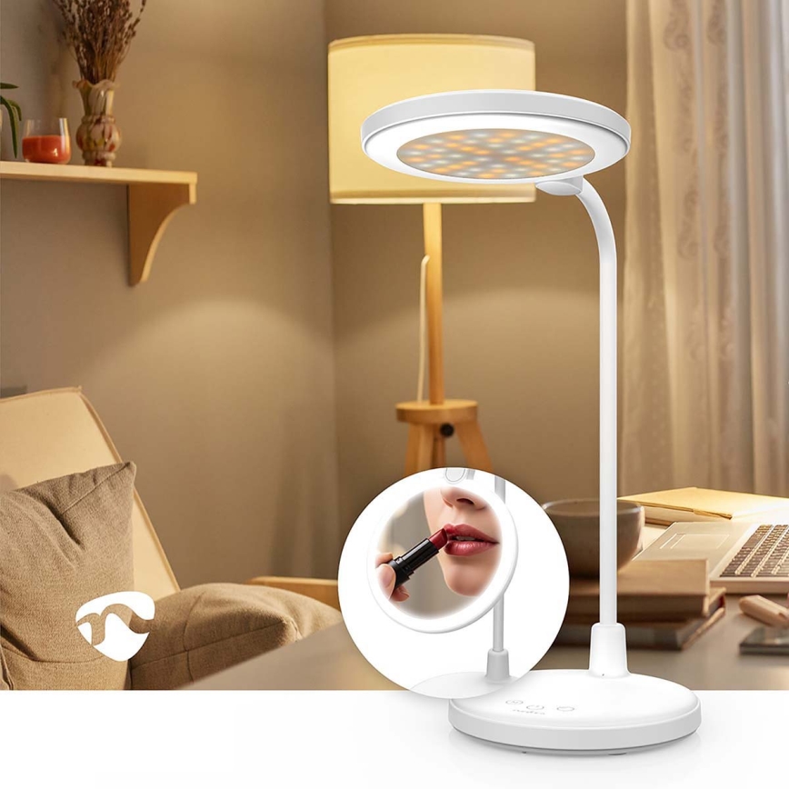 Lampe LED tactile rechargeable dimmable avec miroir LED/6W/1200 mAh 3000/4000/5700K IRC 90 blanche