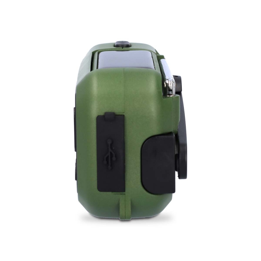 Radio DAB+/FM à manivelle avec panneau solaire et lampe torche LED 5V/2500 mAh vert/noir