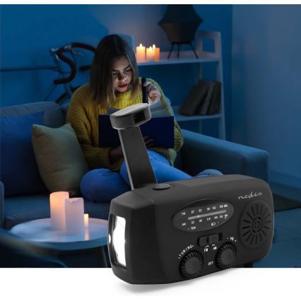 Kurbelbetriebenes AM/FM-Radio mit Solarpanel und integrierter LED-Taschenlampe, 2000-mAh-Akku
