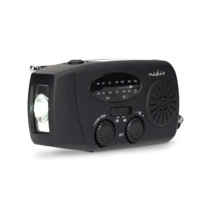 Kurbelbetriebenes AM/FM-Radio mit Solarpanel und integrierter LED-Taschenlampe, 2000-mAh-Akku