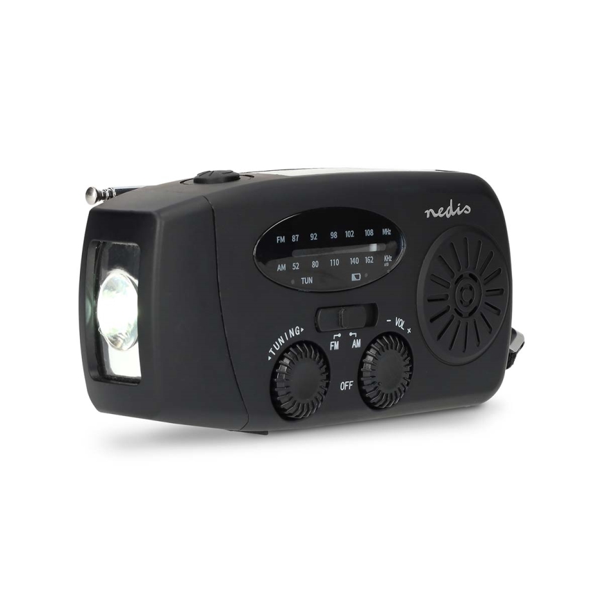 Kurbelbetriebenes AM/FM-Radio mit Solarpanel und integrierter LED-Taschenlampe, 2000-mAh-Akku