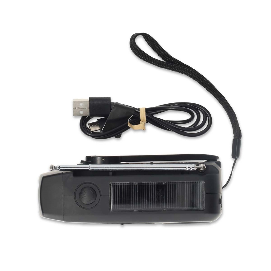 Radio AM/FM à manivelle avec panneau solaire et lampe torche LED — batterie 2000 mAh