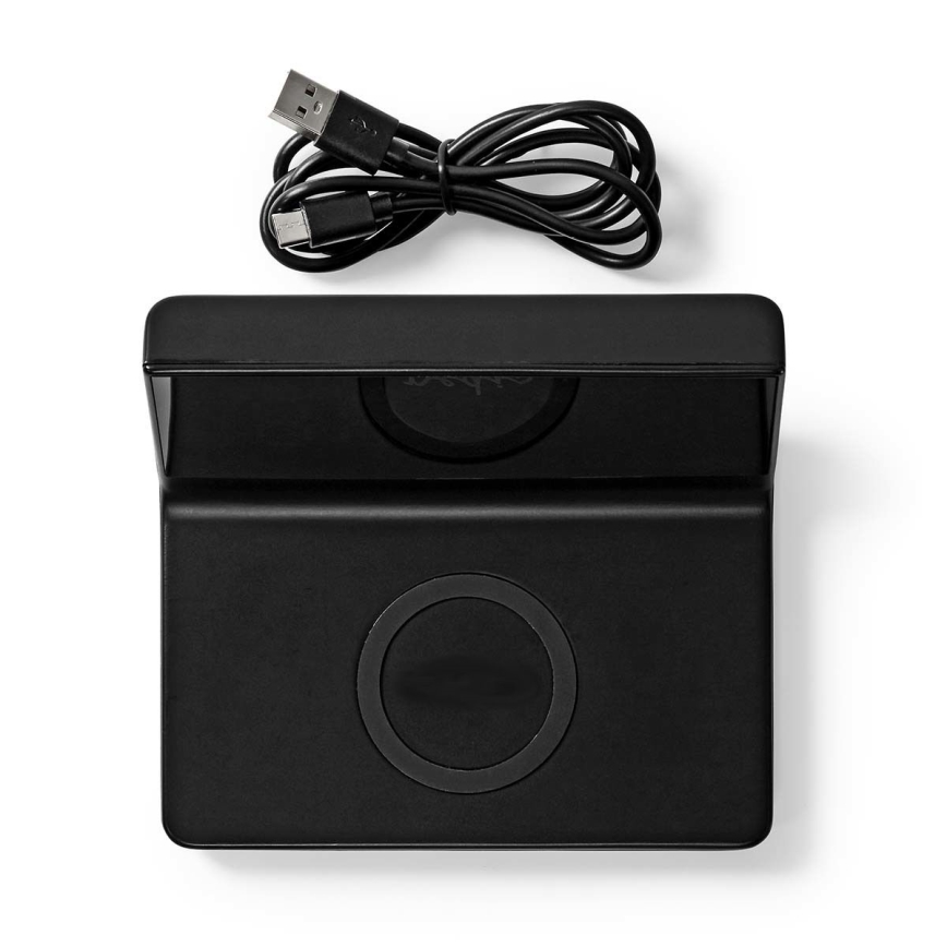 Réveil avec écran LCD et chargeur sans fil 15W/5V + 1xCR2032 noir