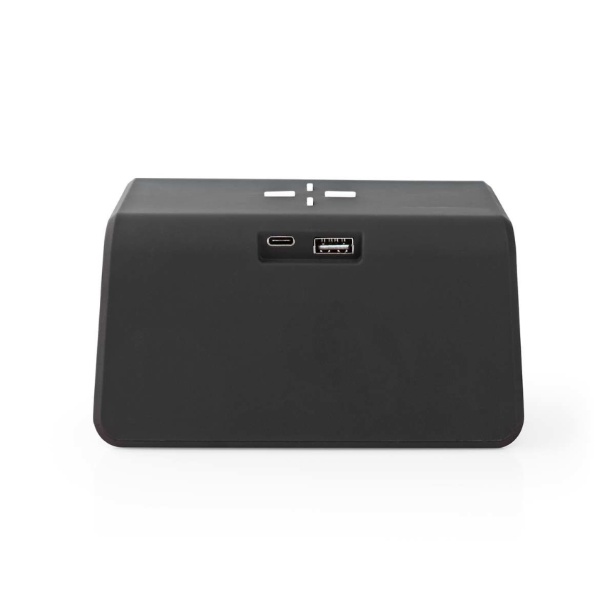 Réveil avec écran LCD et chargeur sans fil 15W/5V 1xCR2032 noir