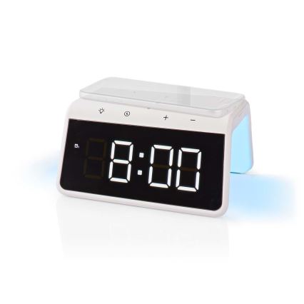 Sveglia con display LCD e caricabatteria wireless 15W/230V bianco