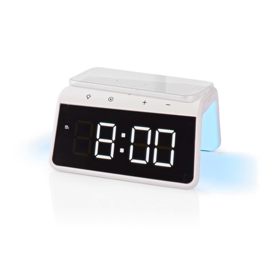 Sveglia con display LCD e caricabatteria wireless 15W/230V bianco