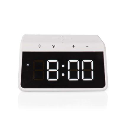 Wecker mit LCD-Anzeige und kabelloser Ladevorrichtung 15W/5V 1xCR2032 weiß
