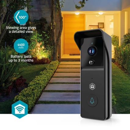 Sonnette vidéo SmartLife avec capteur de mouvement — 4400 mAh, Full HD 1296p, IP44, Wi‑Fi, compatible Tuya