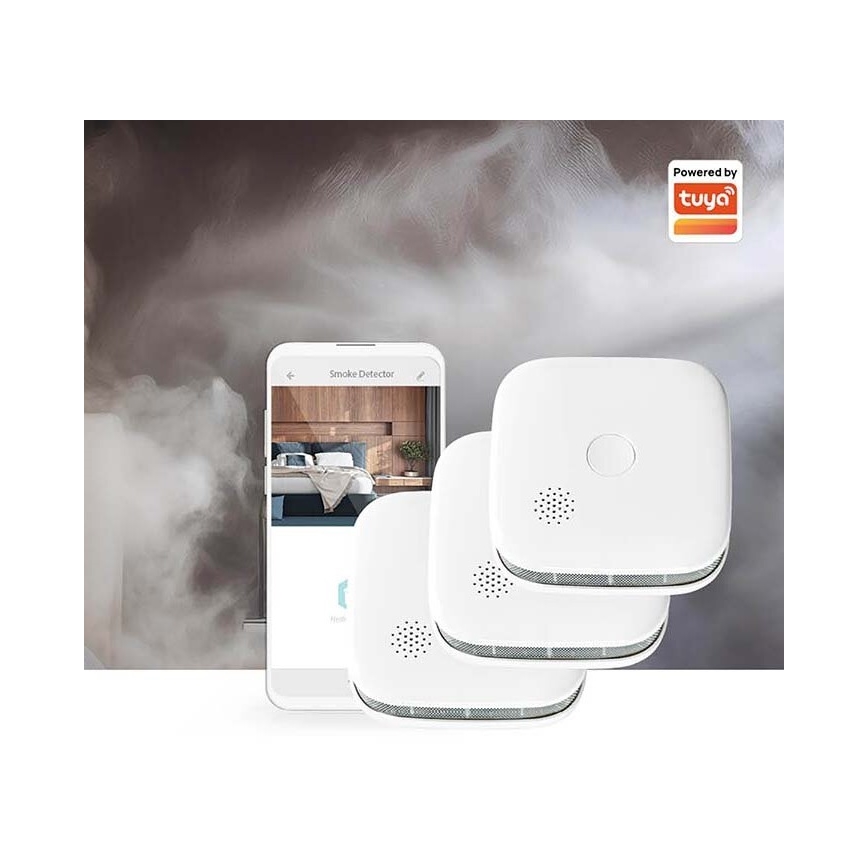 LOT 3x Détecteur de fumée SmartLife 3V/1xCR123A Wi-Fi Tuya
