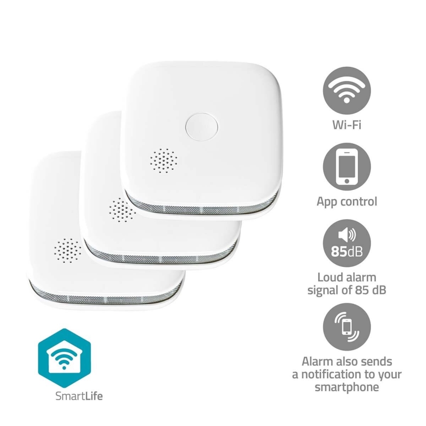 LOT 3x Détecteur de fumée SmartLife 3V/1xCR123A Wi-Fi Tuya
