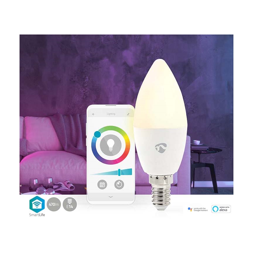 Lampadina LED RGB Dimmerabile E14/4,9W/230V Wi-Fi 2700-6500K