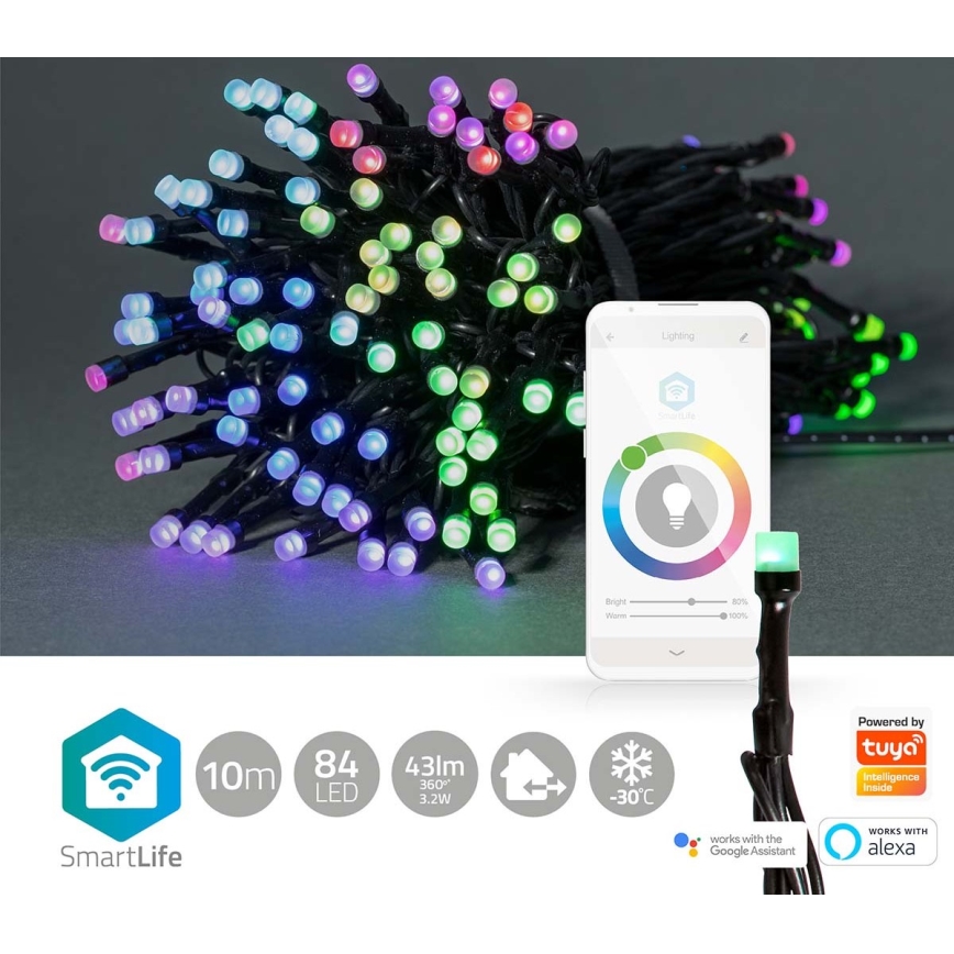 Catena luminosa LED RGB per esterni, 84 LED, 8 funzioni, 13 m, IP65, Wi-Fi Tuya