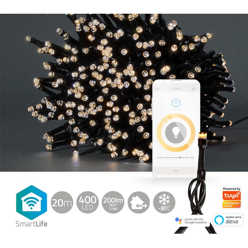 LED Weihnachtskette 400xLED/8 Funktionen 25m IP65 Wi-Fi Tuya warmweiß
