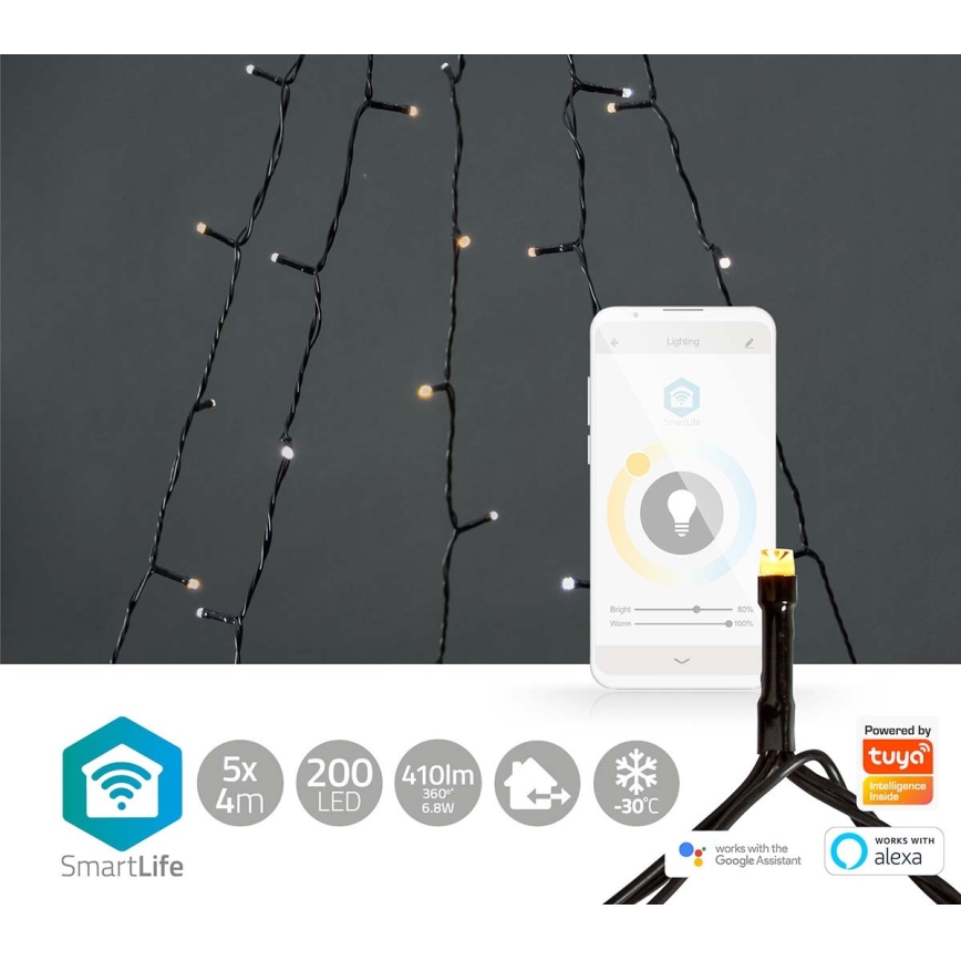 Rideau de Noël extérieur LED 200xLED/8 fonctions 5x7m IP65 Wi-Fi Tuya blanc chaud à froid