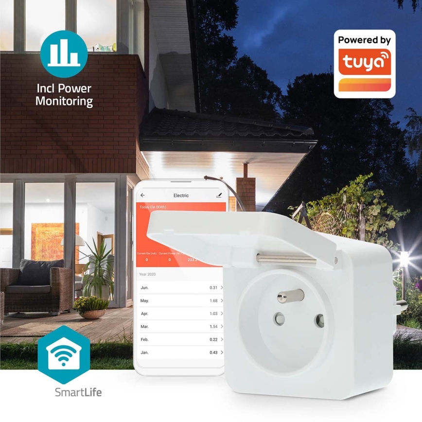 Smart-Steckdose 3680W/230V/ Typ E/16A Wi-Fi Tuya IP44