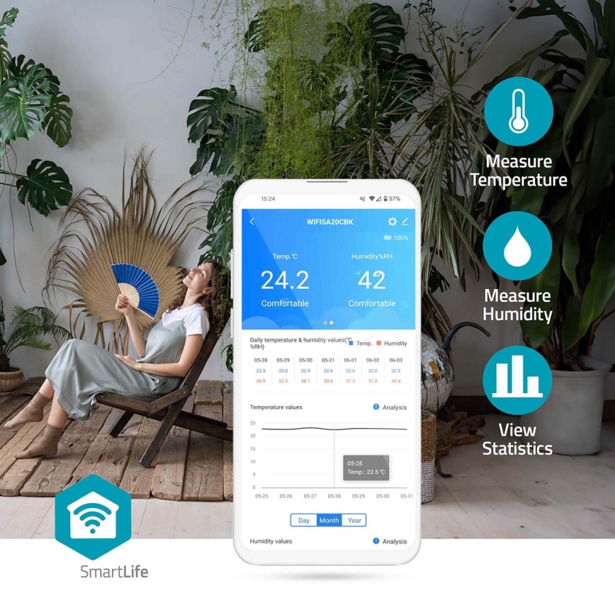 Moniteur de qualité d'air connecté avec écran LED SmartLife Wi-Fi