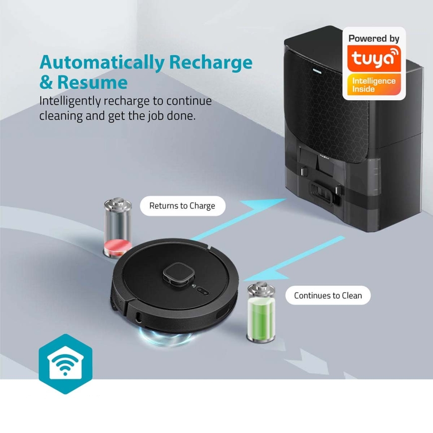 Aspirateur robot connecté avec une serpillère SmartLife Wi-Fi Tuya noir + Télécommande