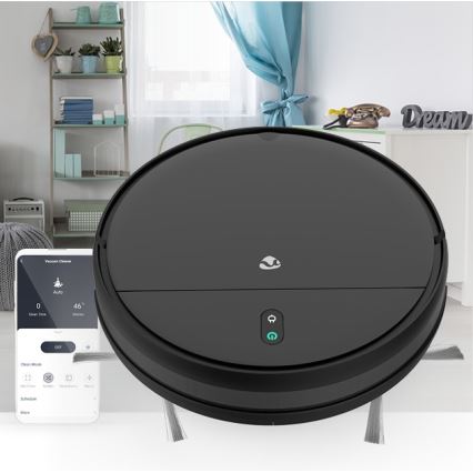 Robot aspirapolvere intelligente Wi-Fi nero + telecomando