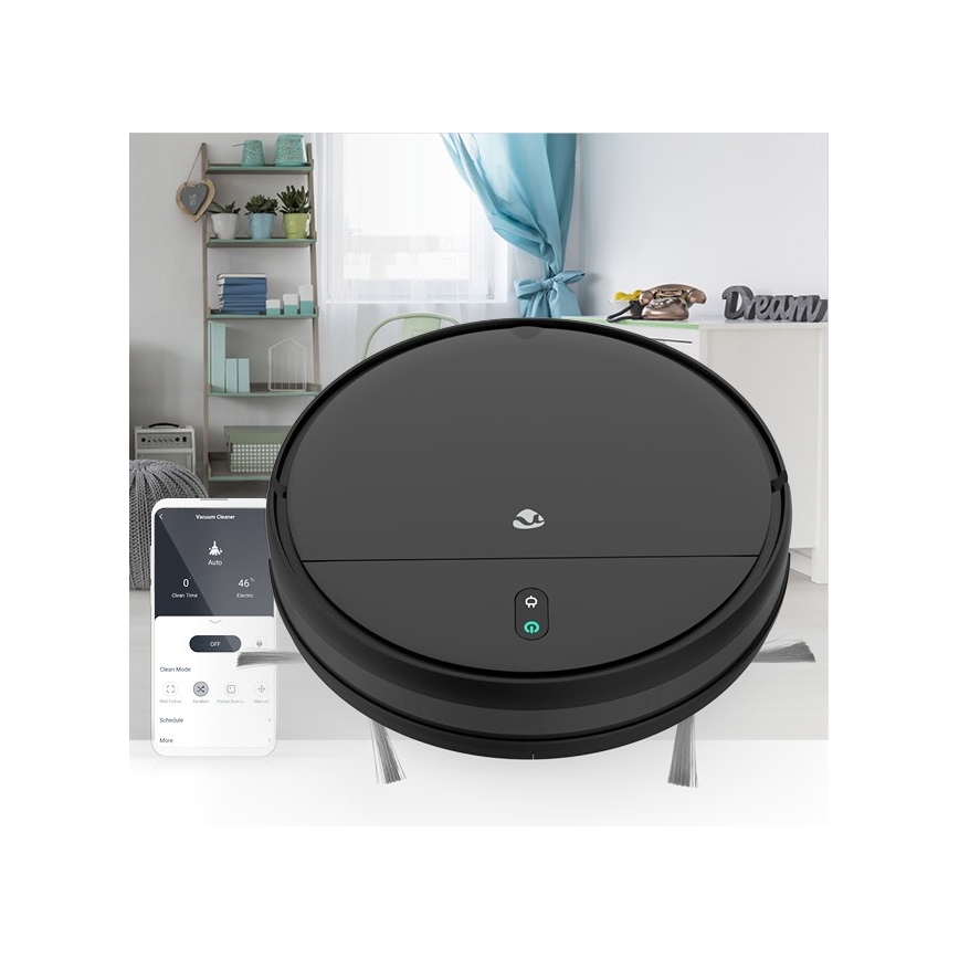 Robot aspirapolvere intelligente Wi-Fi nero + telecomando