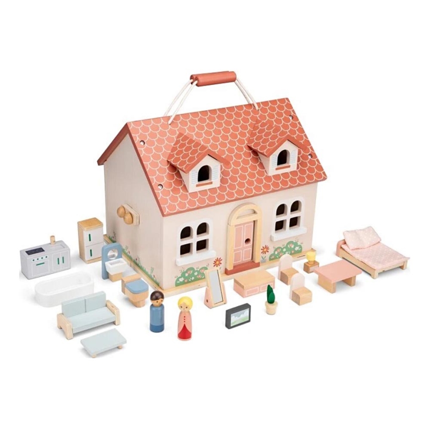 New Classic Toys - Casetta di legno per bambole rossa