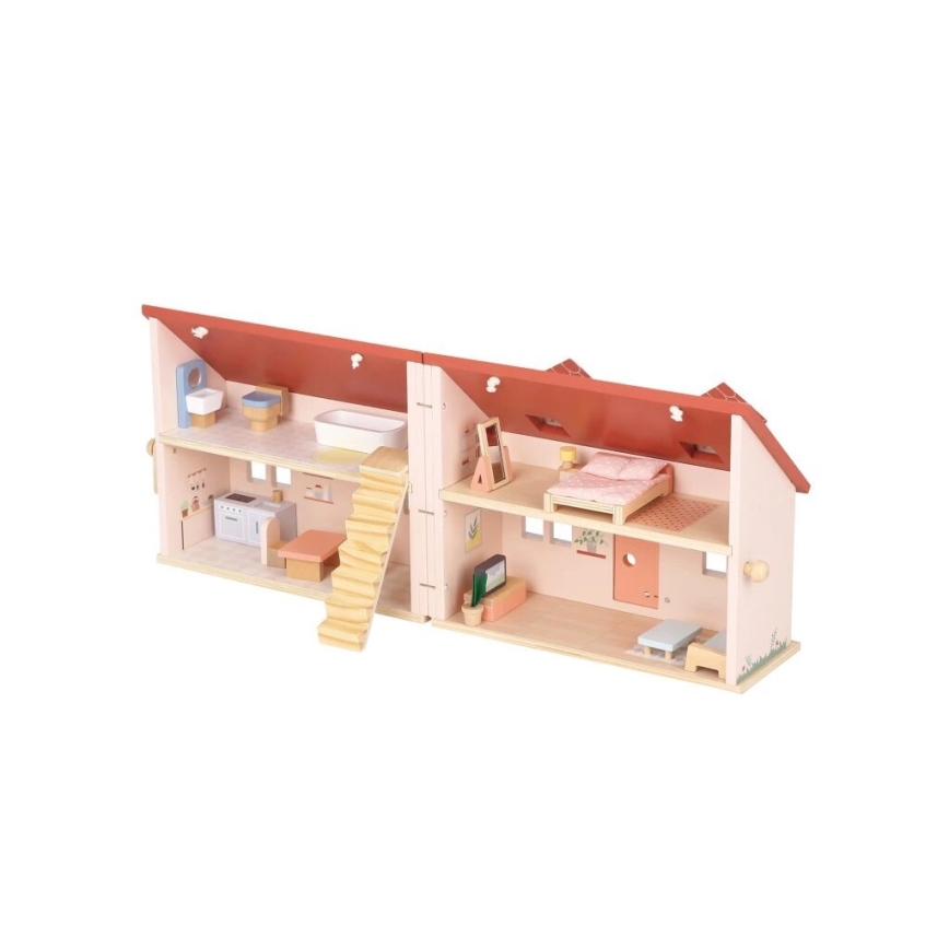 New Classic Toys - Casetta di legno per bambole rossa