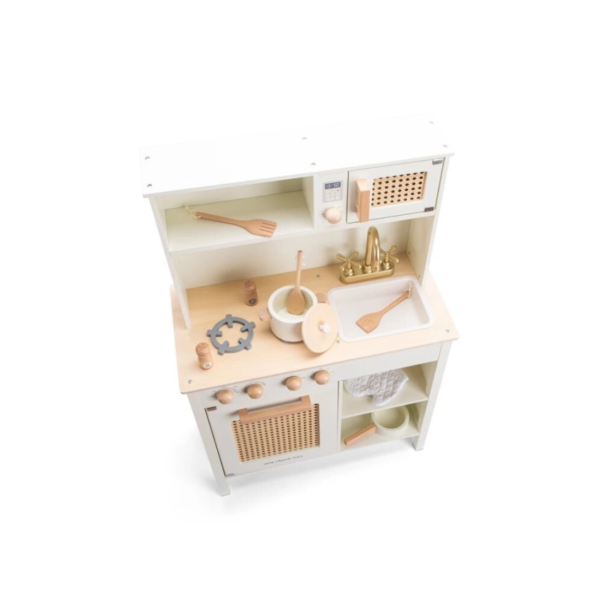 New Classic Toys - Cucina in legno con accessori bianco/rattan