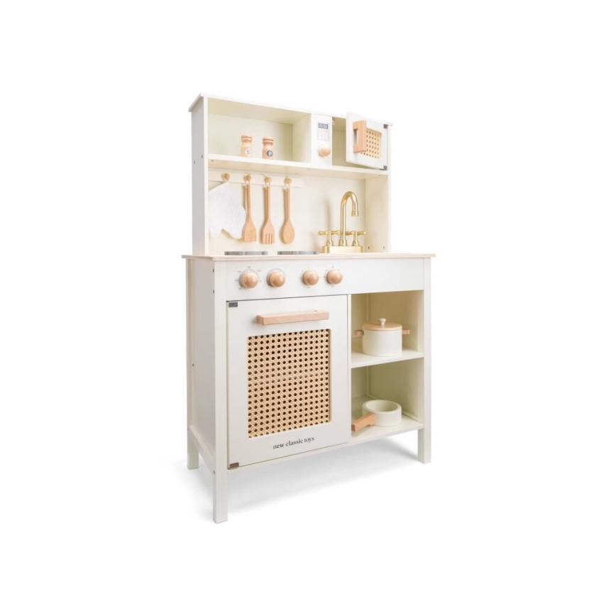 New Classic Toys - Cucina in legno con accessori bianco/rattan