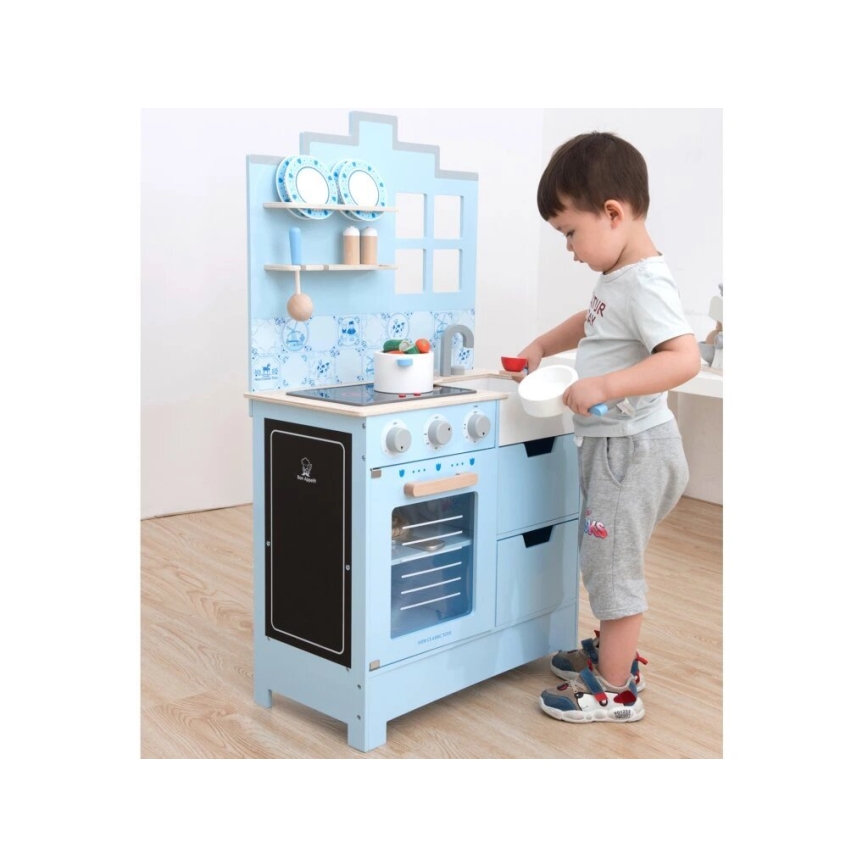 New Classic Toys - Cucina in legno con accessori blu
