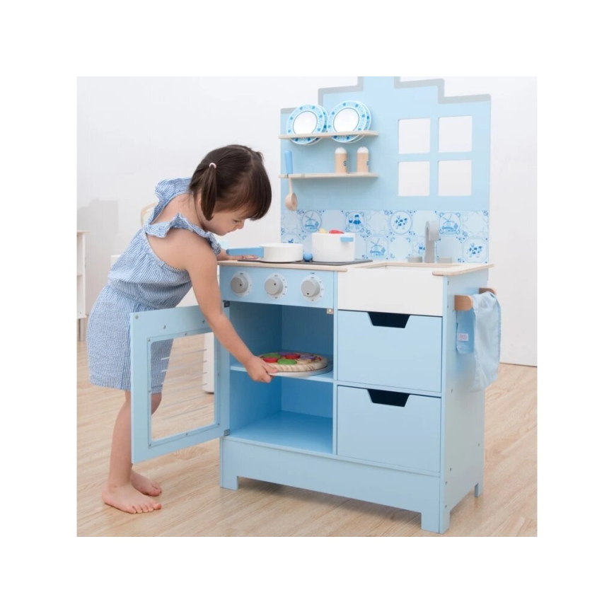 New Classic Toys - Cucina in legno con accessori blu