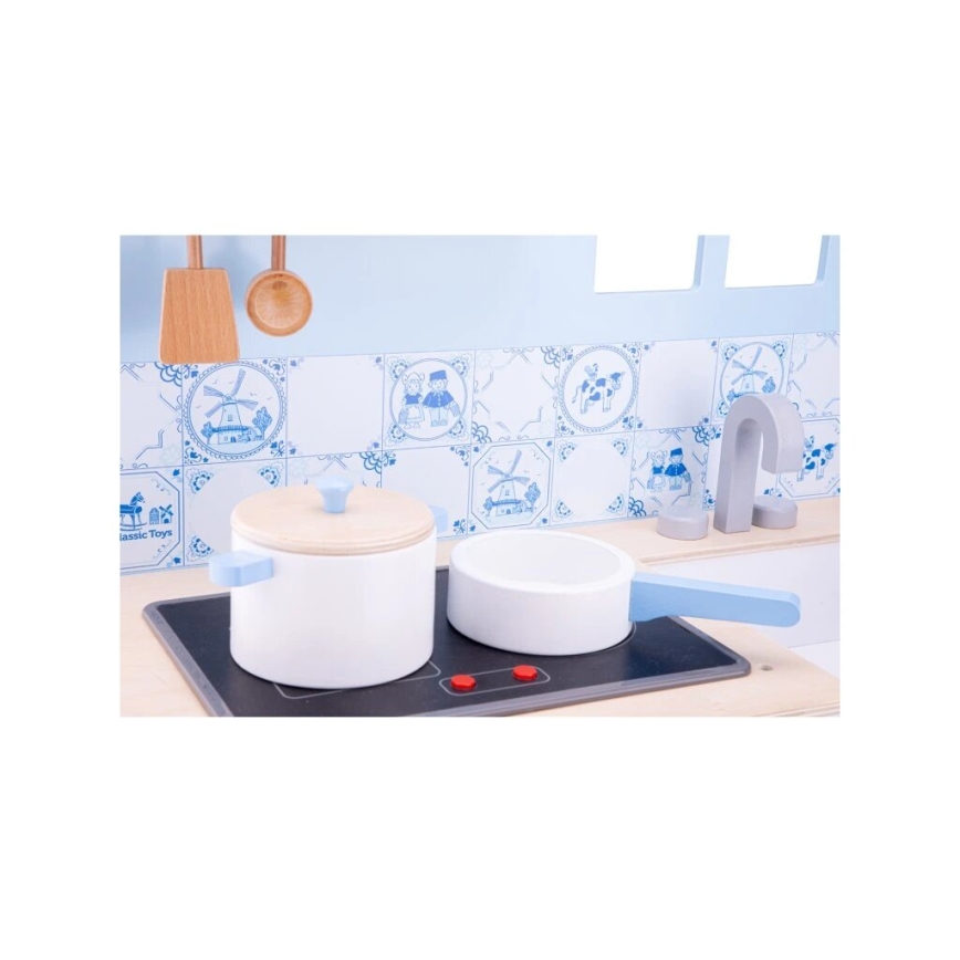 New Classic Toys - Cuisine en bois avec accessoires bleu