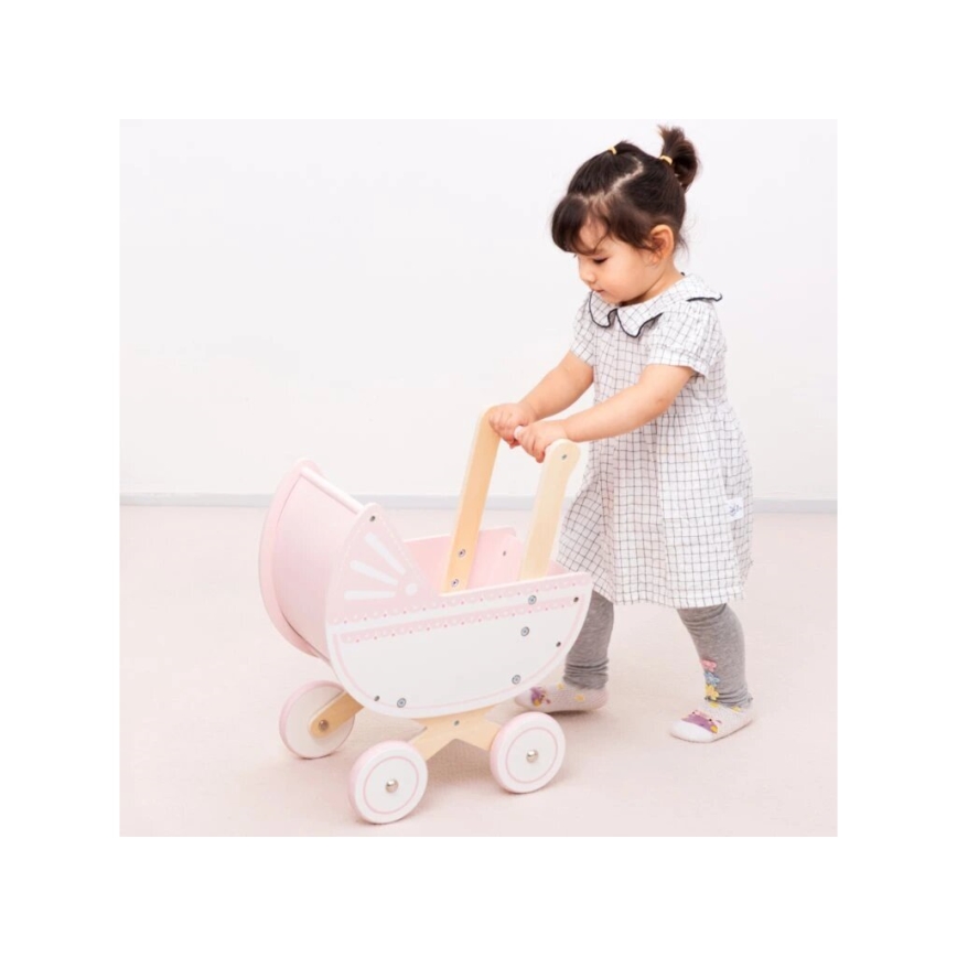 New Classic Toys - Passeggino per bambole in legno rosa