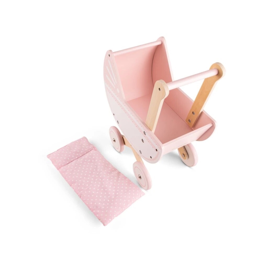 New Classic Toys - Passeggino per bambole in legno rosa