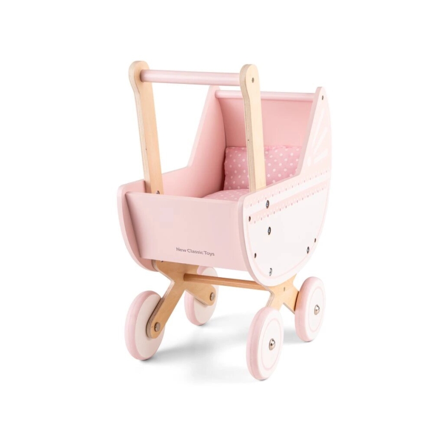 New Classic Toys - Passeggino per bambole in legno rosa