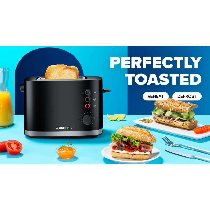 Niceboy ION Cruncher C3 - Toaster mit zwei Schlitzen und Röstaufsatz 870W/230V schwarz