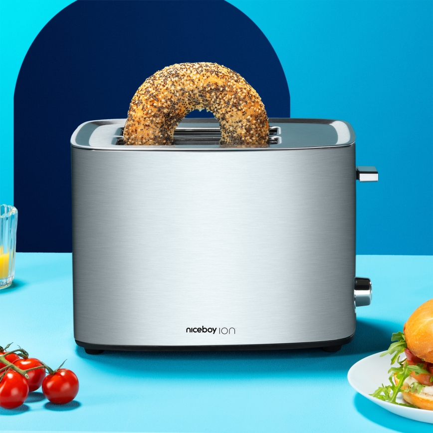 Niceboy ION Cruncher C4 - Toaster mit zwei Schlitzen und Röstaufsatz 850W/230V Edelstahl