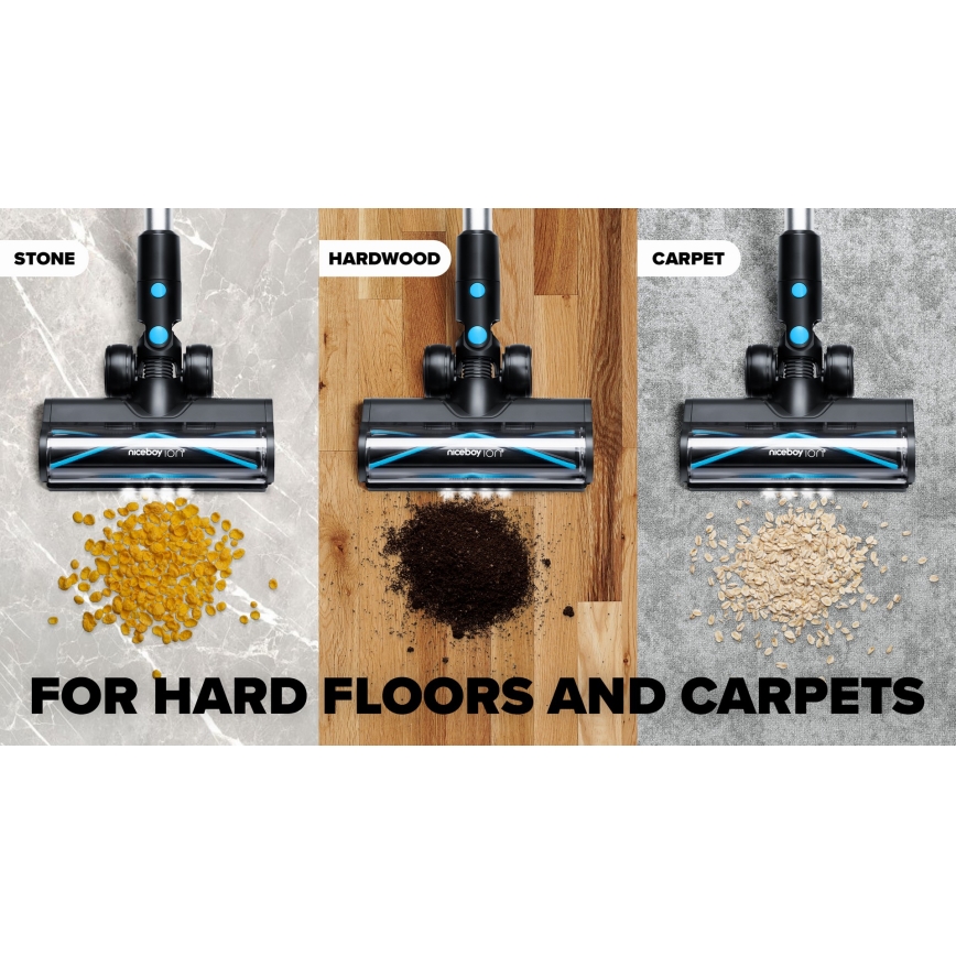 Niceboy ION Hurricane H7- Aspirateur balai sans fil flexible 2en1 200W/2200 mAh noir