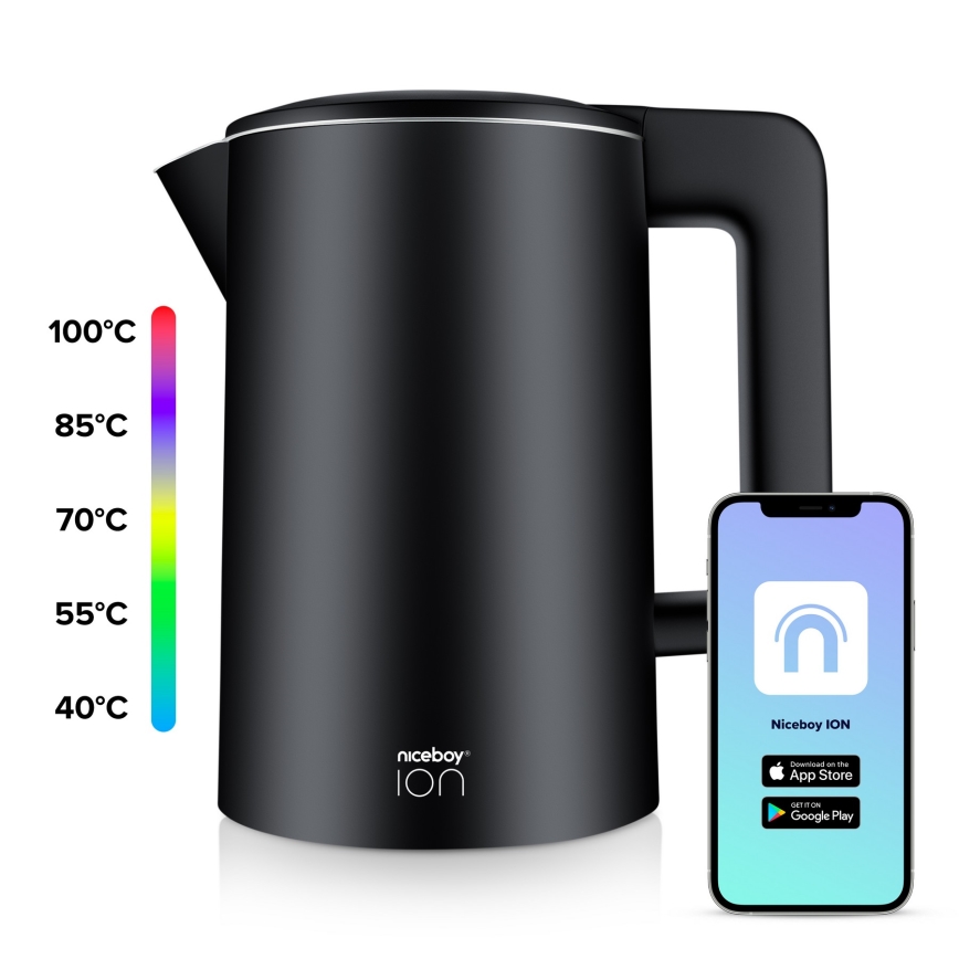 Niceboy ION SmartKettle - Bollitore smart con termoregolazione 1,7 l 2200W/230V Wi-Fi nero