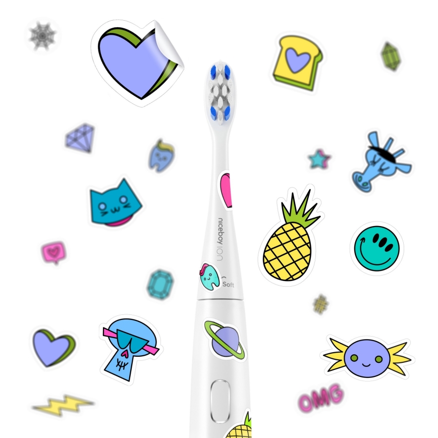 Niceboy ION Sonic Kids - Elektrische Schallzahnbürste für Kinder 500 mAh IPX7 Weiß