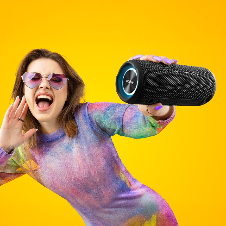 Niceboy Nexus - LED Autoparlante wireless con microfono 26W/4000 mAh IPX6 nero
