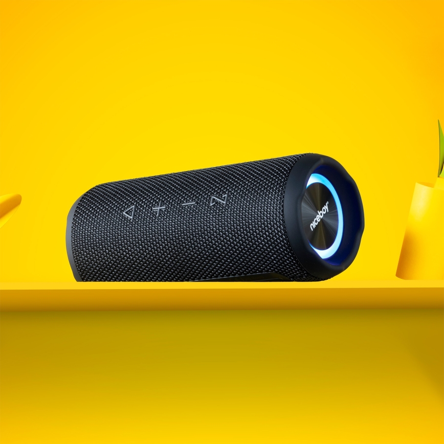 Niceboy Nexus - LED Autoparlante wireless con microfono 26W/4000 mAh IPX6 nero