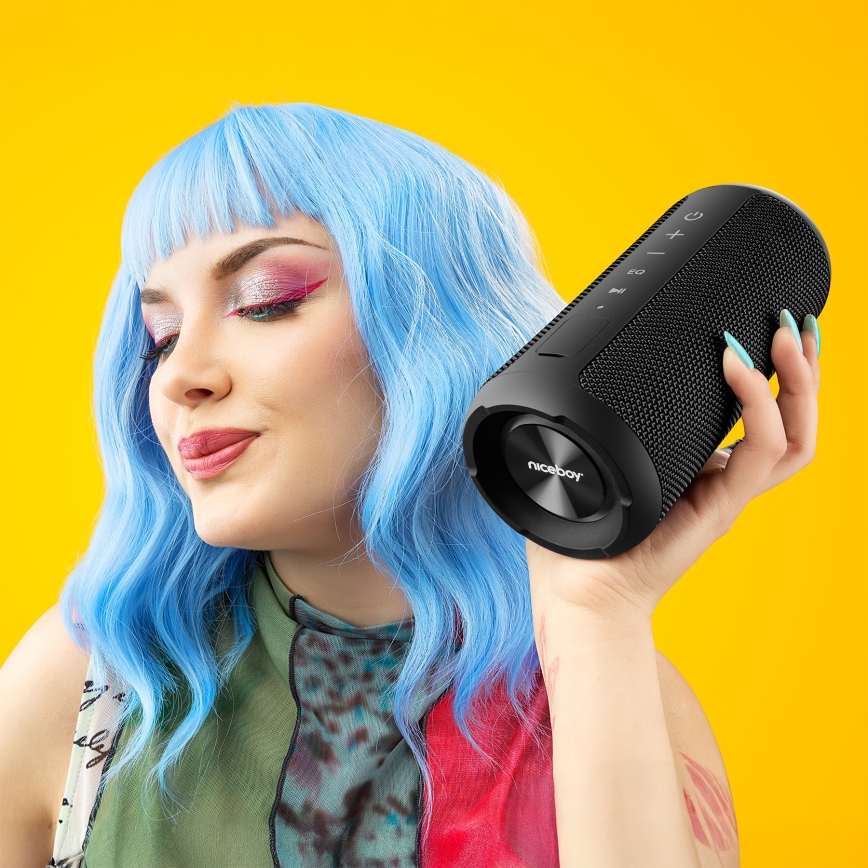 Niceboy Orion - LED Kabelloser Lautsprecher mit Mikrofon 24W/2200 mAh IPX7 schwarz