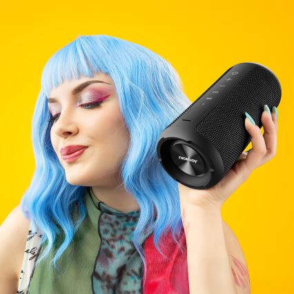 Niceboy Orion - LED kabelloser Lautsprecher mit Mikrofon 24W/2200 mAh IPX7 Schwarz
