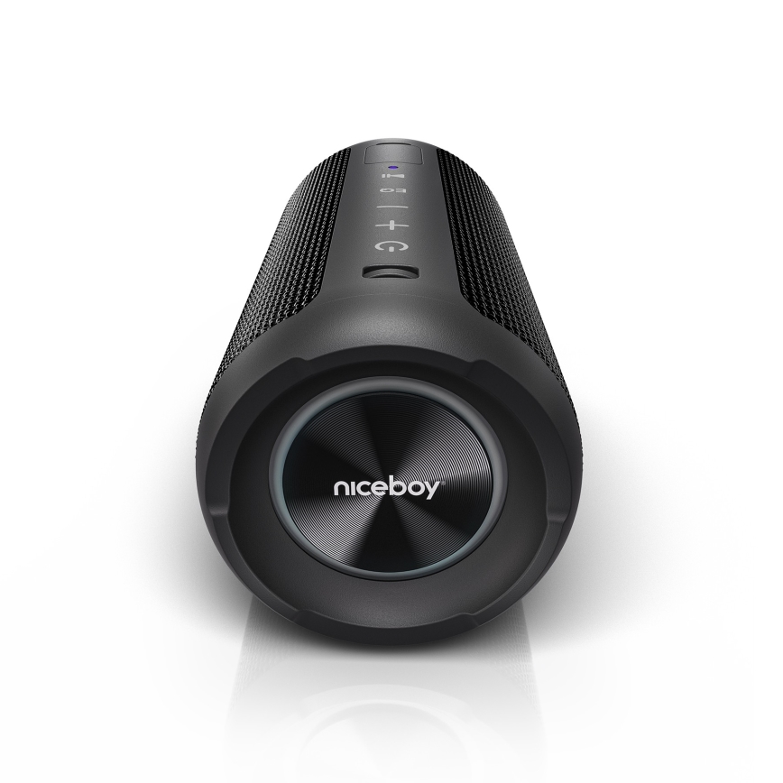 Niceboy Orion - LED kabelloser Lautsprecher mit Mikrofon 24W/2200 mAh IPX7 Schwarz