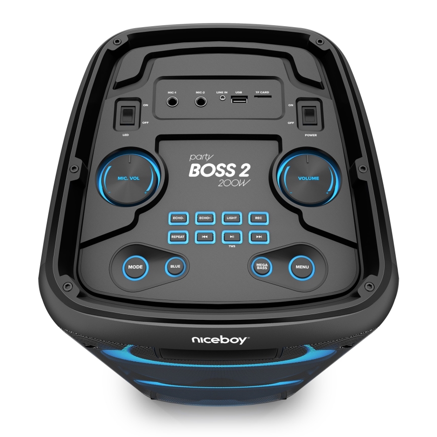 Niceboy PARTY Boss 2 - LED kabelloser Lautsprecher mit Mikrofon und Powerbank-Funktion 200W/4500 mAh + Fernbedienung