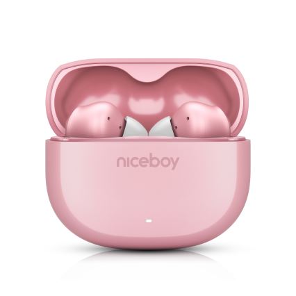 Niceboy Pins 4 - Auricolari wireless con ANC, 400 mAh + 2x 50 mAh, IPX4, rosa