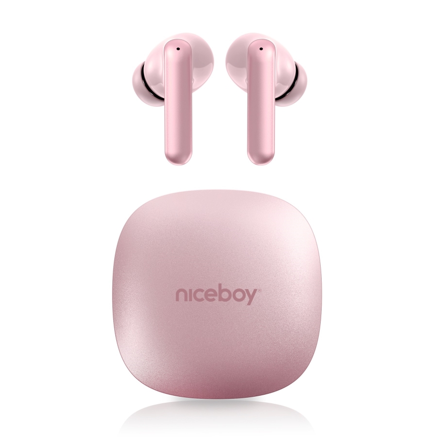 Niceboy Pins 4 PRO - Écouteurs sans fil avec ANC, boîtier 380 mAh + 2 × 35 mAh, IP54, rose