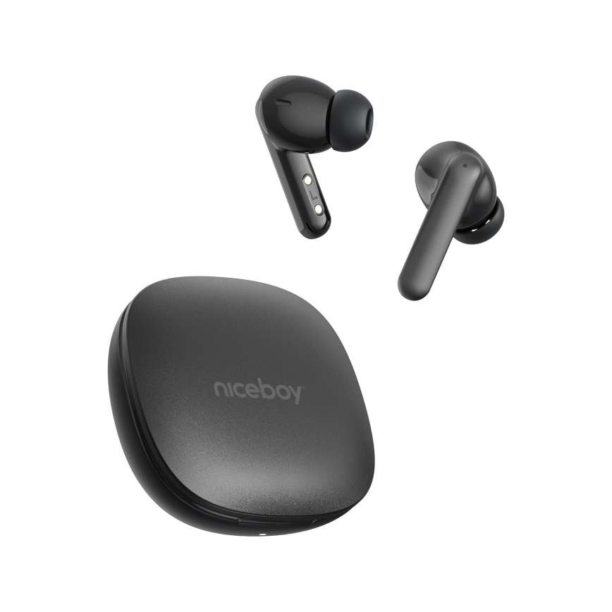 Niceboy Pins 4 PRO - Kabellose Kopfhörer mit ANC 380 mAh + 2x 35 mAh IP54 Schwarz