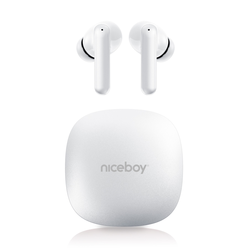 Niceboy Pins 4 PRO - Kabellose Kopfhörer mit ANC 380 mAh + 2x 35 mAh IP54 Weiß