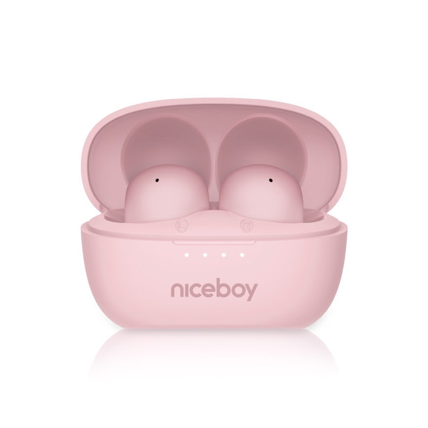 Niceboy Podsie 4 POP - Kabellose Kopfhörer, 400 mAh Ladecase + 2×40 mAh Ohrhörer, IPX4, rosa