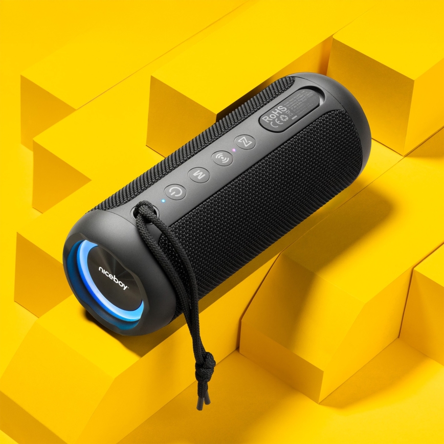 Niceboy Polaris - Altoparlante wireless LED con microfono 30W/2000 mAh IPX7 nero